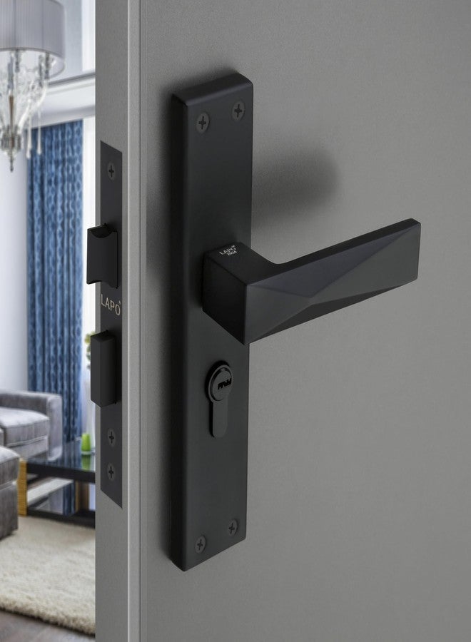 LAPO طقم قفل نقر شديد التحمل من لابو - قفل مقبض الباب الرئيسي مع مفاتيح، أسطوانة 60 مم، جسم قفل 45 × 45 مم للمنزل والمكتب والفندق وغرفة النوم (أسود، ضمان 3 سنوات) Cy-131 - Image 1